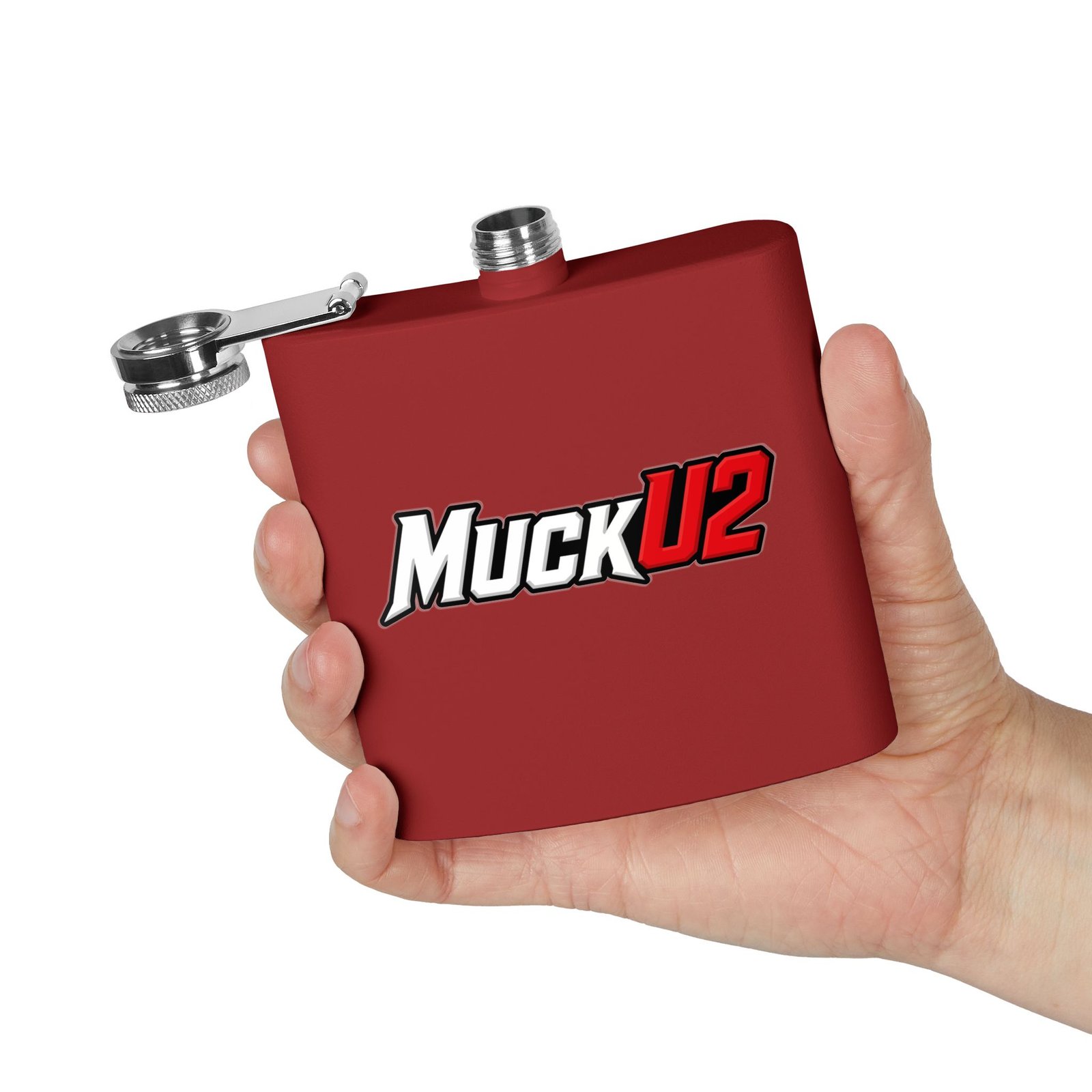 MuckU2 Flask – White & Red Logo Poker Flask