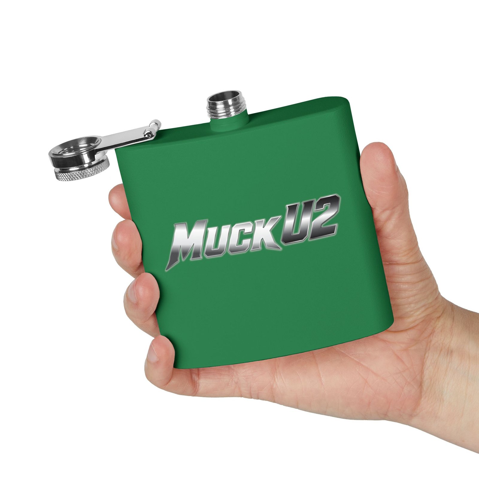 MuckU2 Flask – Silver & Red Logo Poker Flask