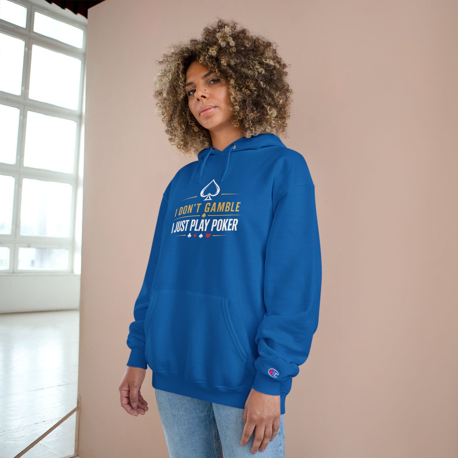 I Don’t Gamble, I Just Play Poker Hoodie – Gold & White Poker Logo