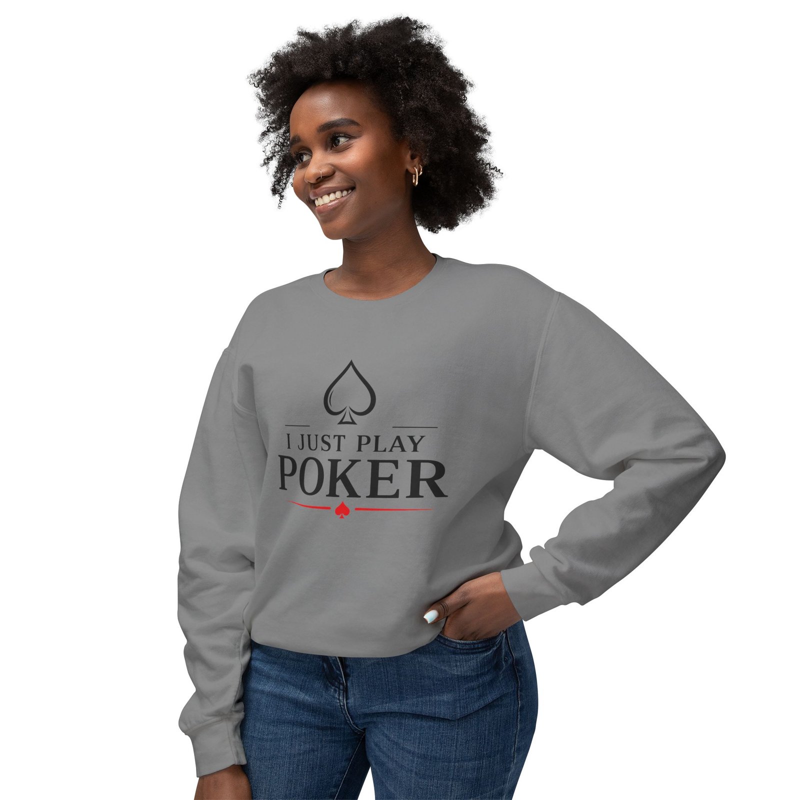 I Just Play Poker Crewneck Sweatshirt – Black & Red Logo