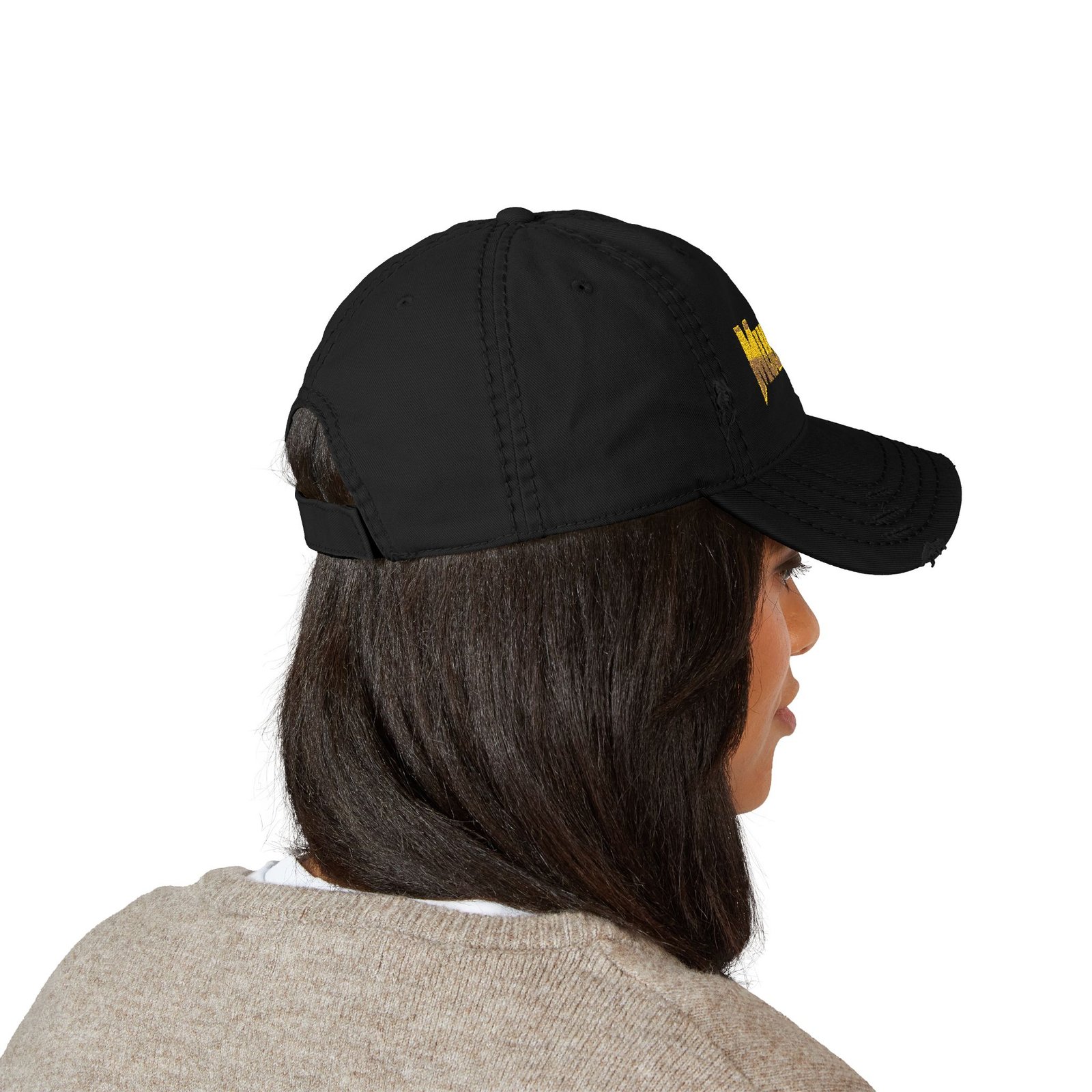 MuckU2 Distressed Dad Hat – Gold Embroidered Poker Cap