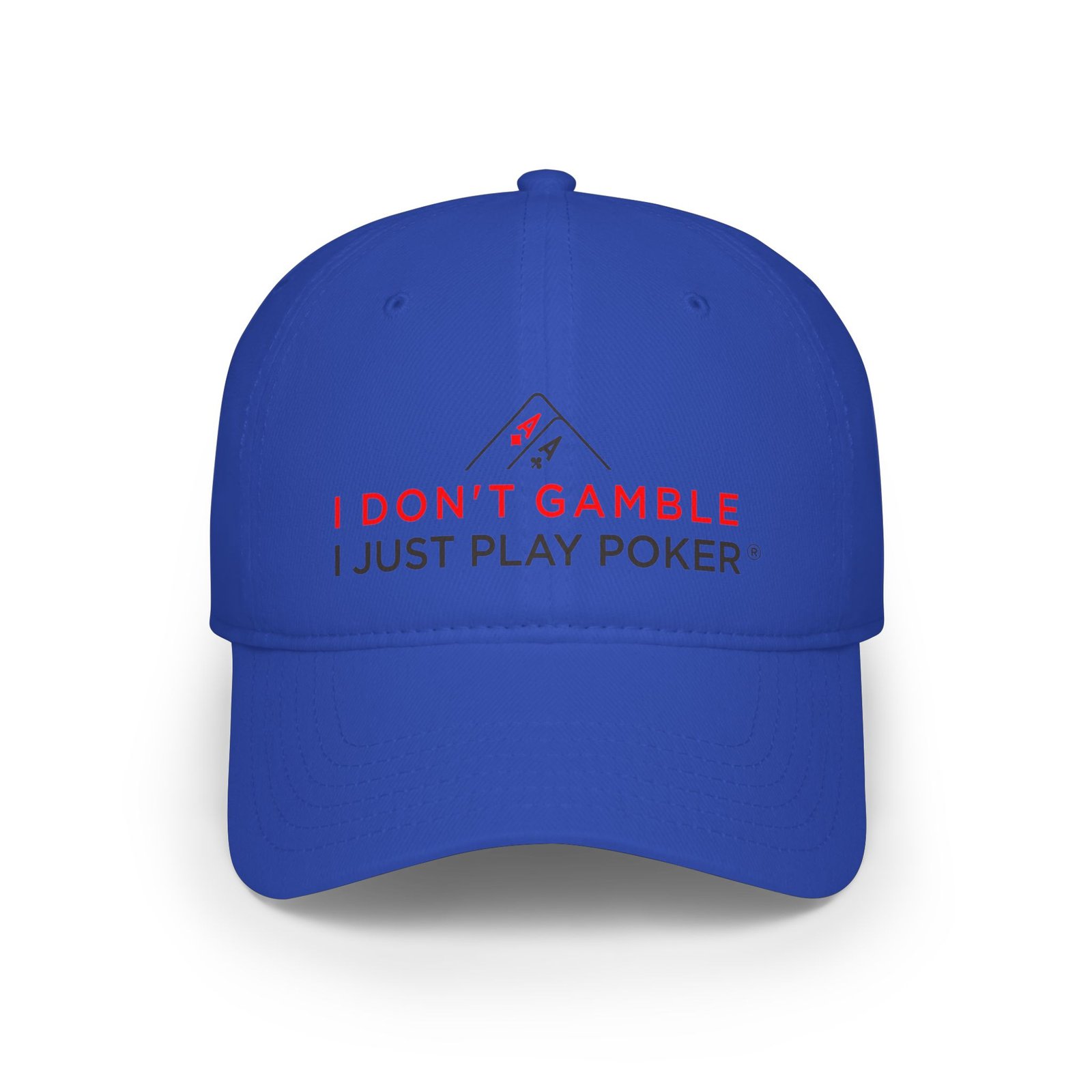 I Don’t Gamble, I Just Play Poker Cap – Red & Black Poker Logo