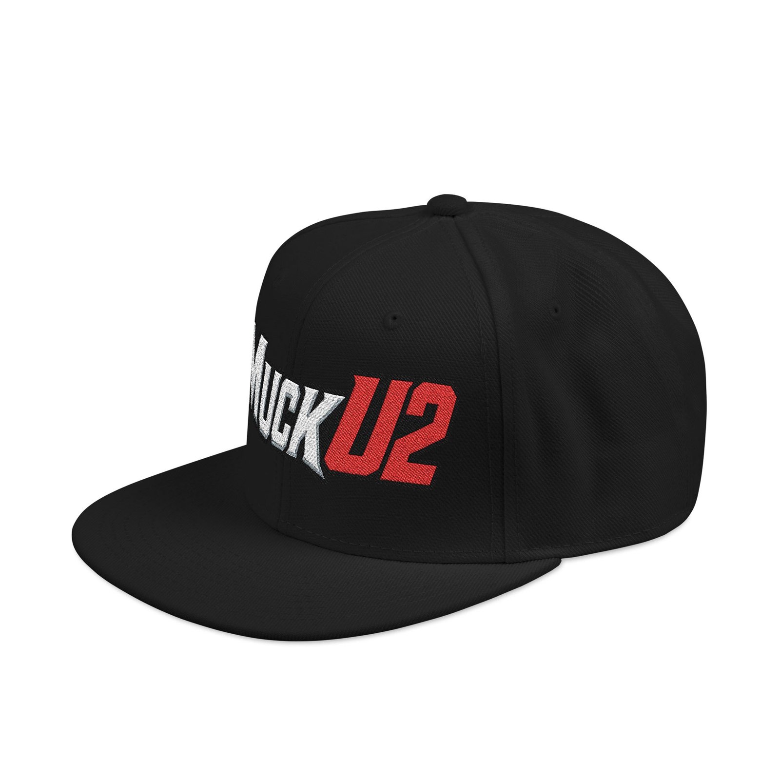 MuckU2 Snapback Poker Cap – White & Red Embroidered Logo