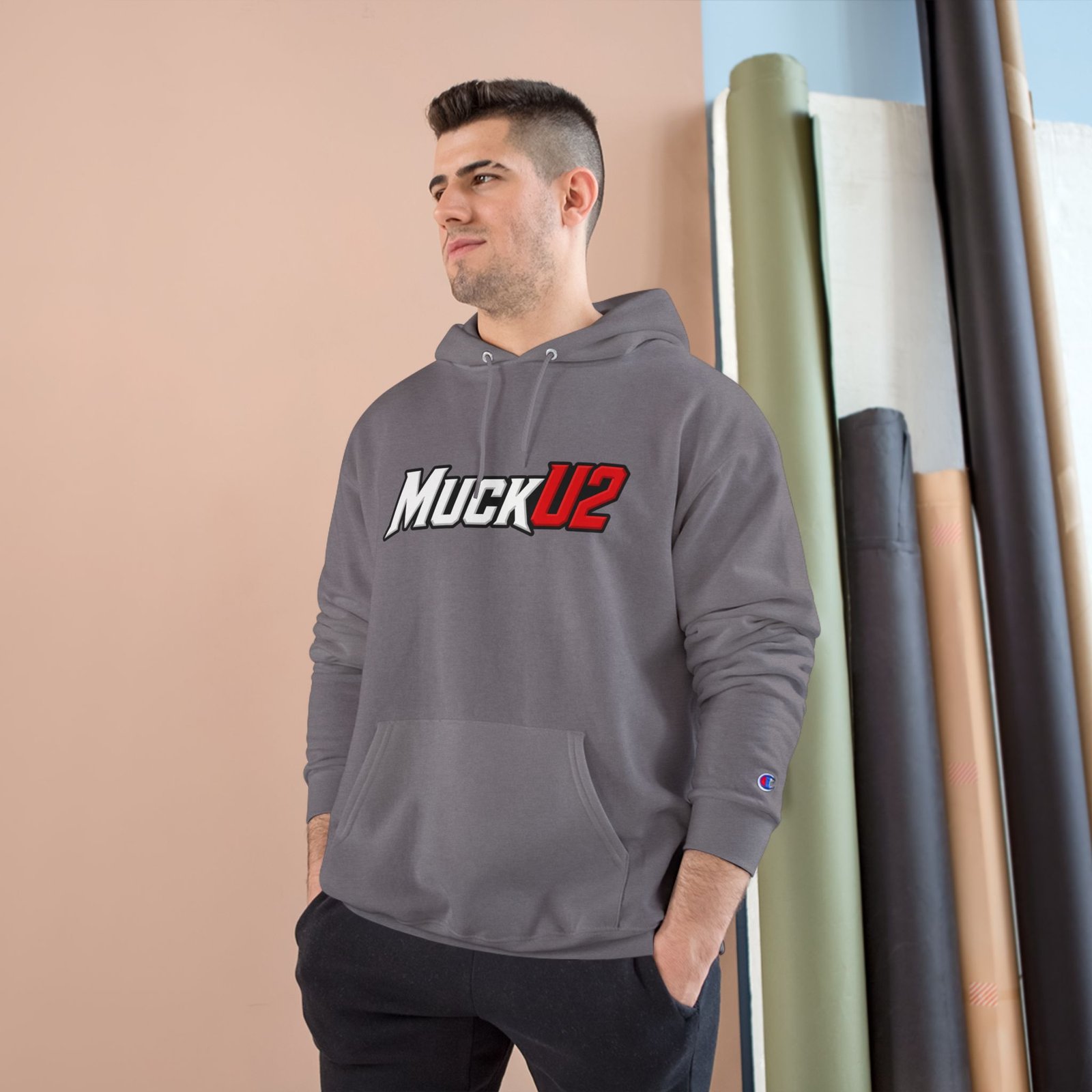 MuckU2 Hoodie – White & Red Logo Poker Pullover