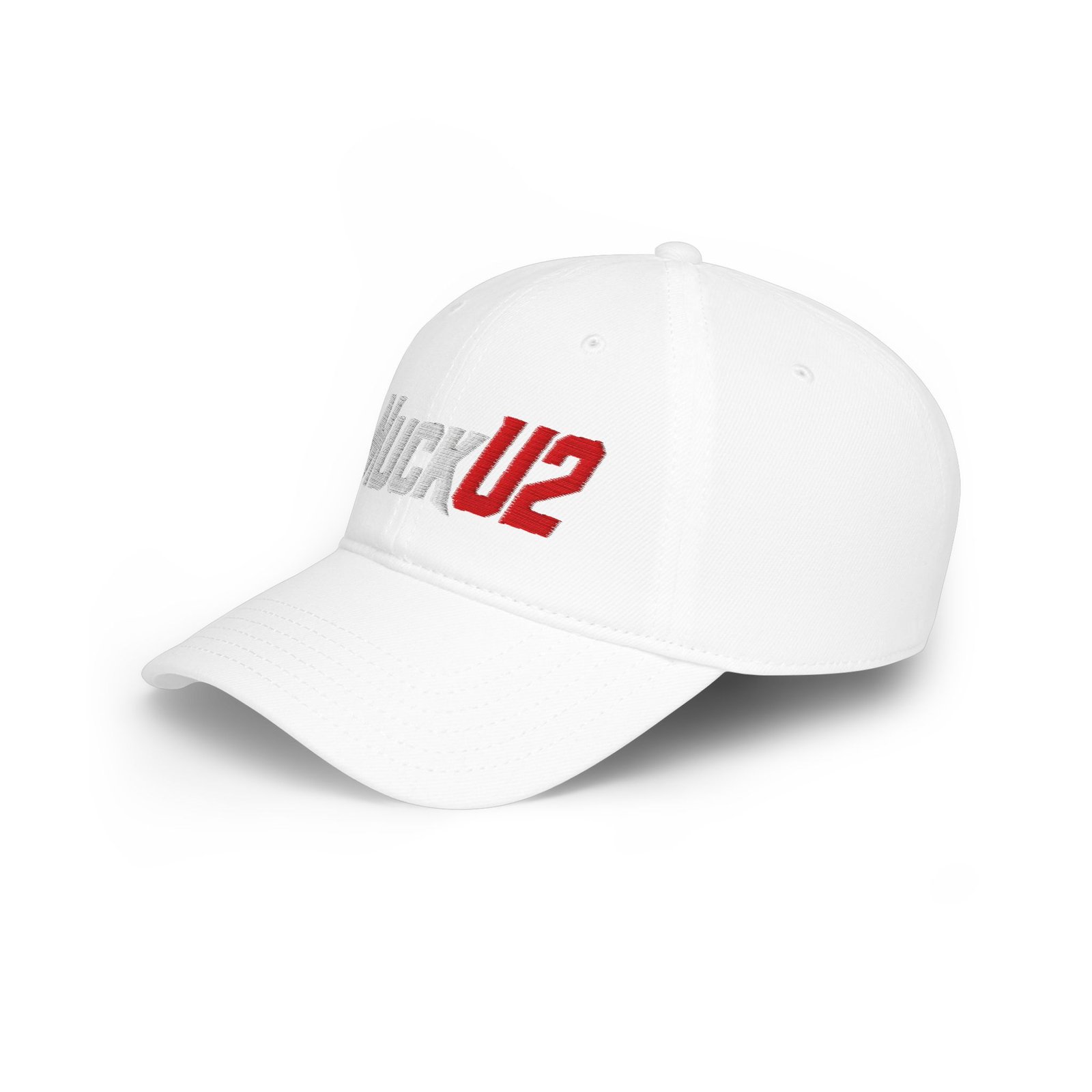 MuckU2 Poker Cap – White & Red Embroidered Baseball Hat