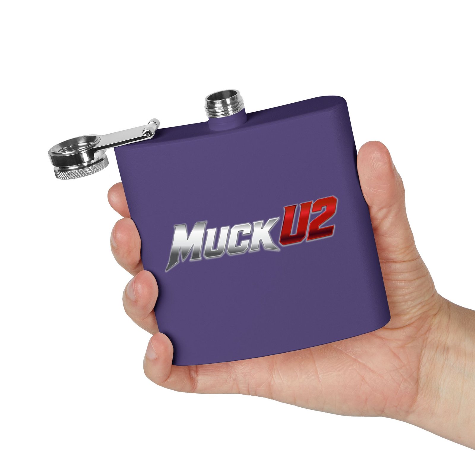 MuckU2 Flask – Silver & Red Logo Poker Flask