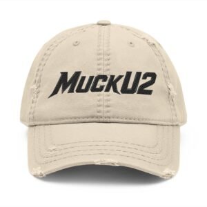 MuckU2 Distressed Dad Hat – Black Embroidered Poker Cap