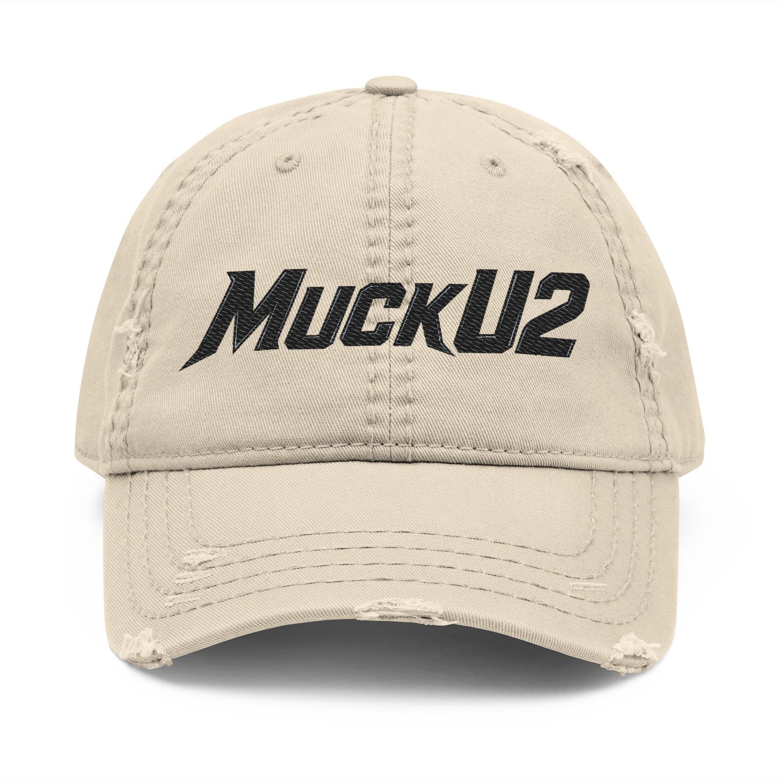 MuckU2 Distressed Dad Hat – Black Embroidered Poker Cap