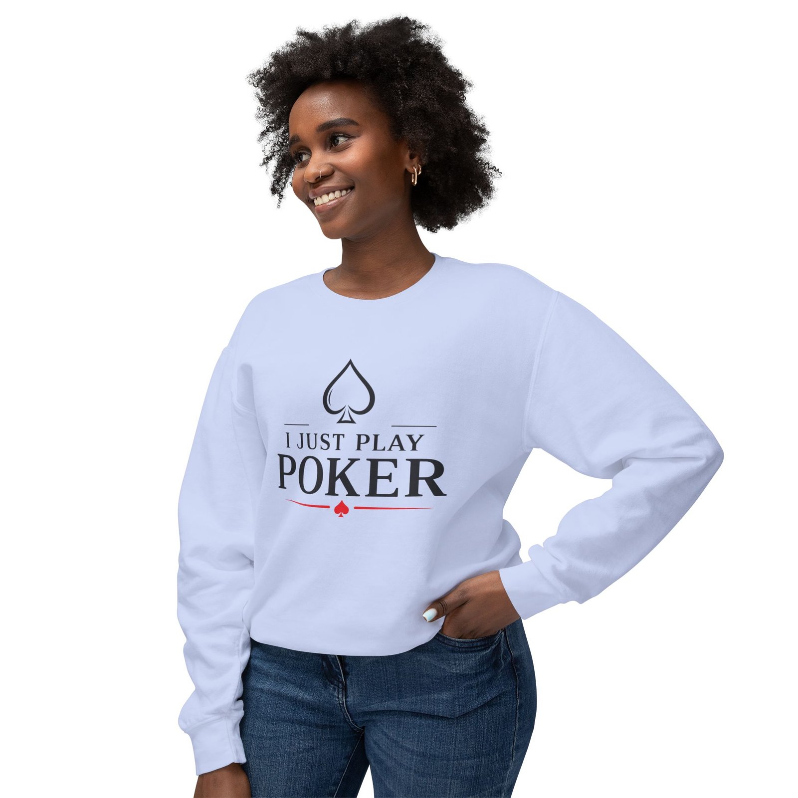 I Just Play Poker Crewneck Sweatshirt – Black & Red Logo