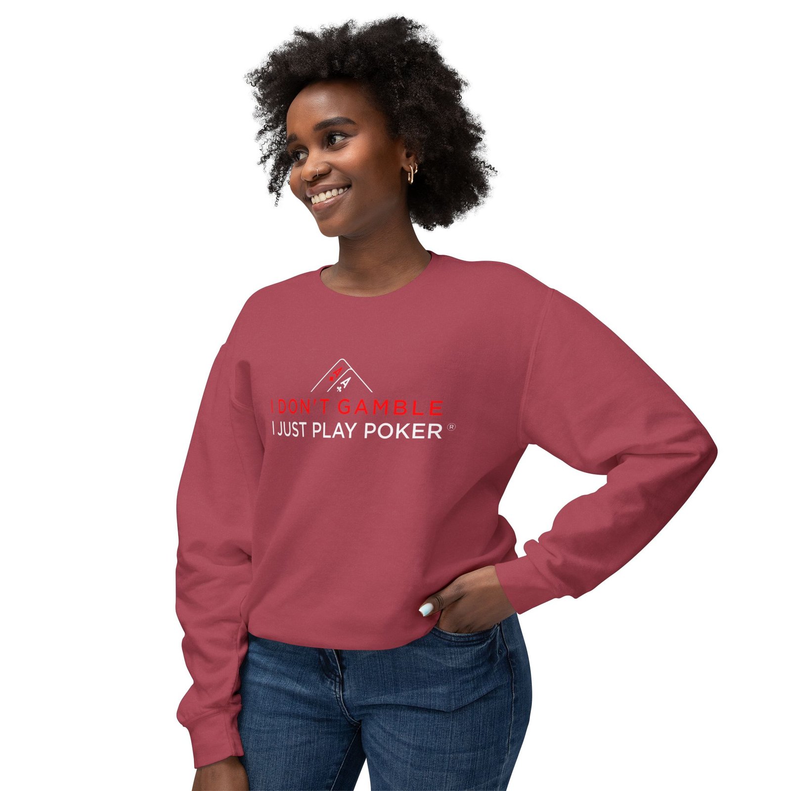 I Don’t Gamble, I Just Play Poker Sweatshirt – Red & White Print