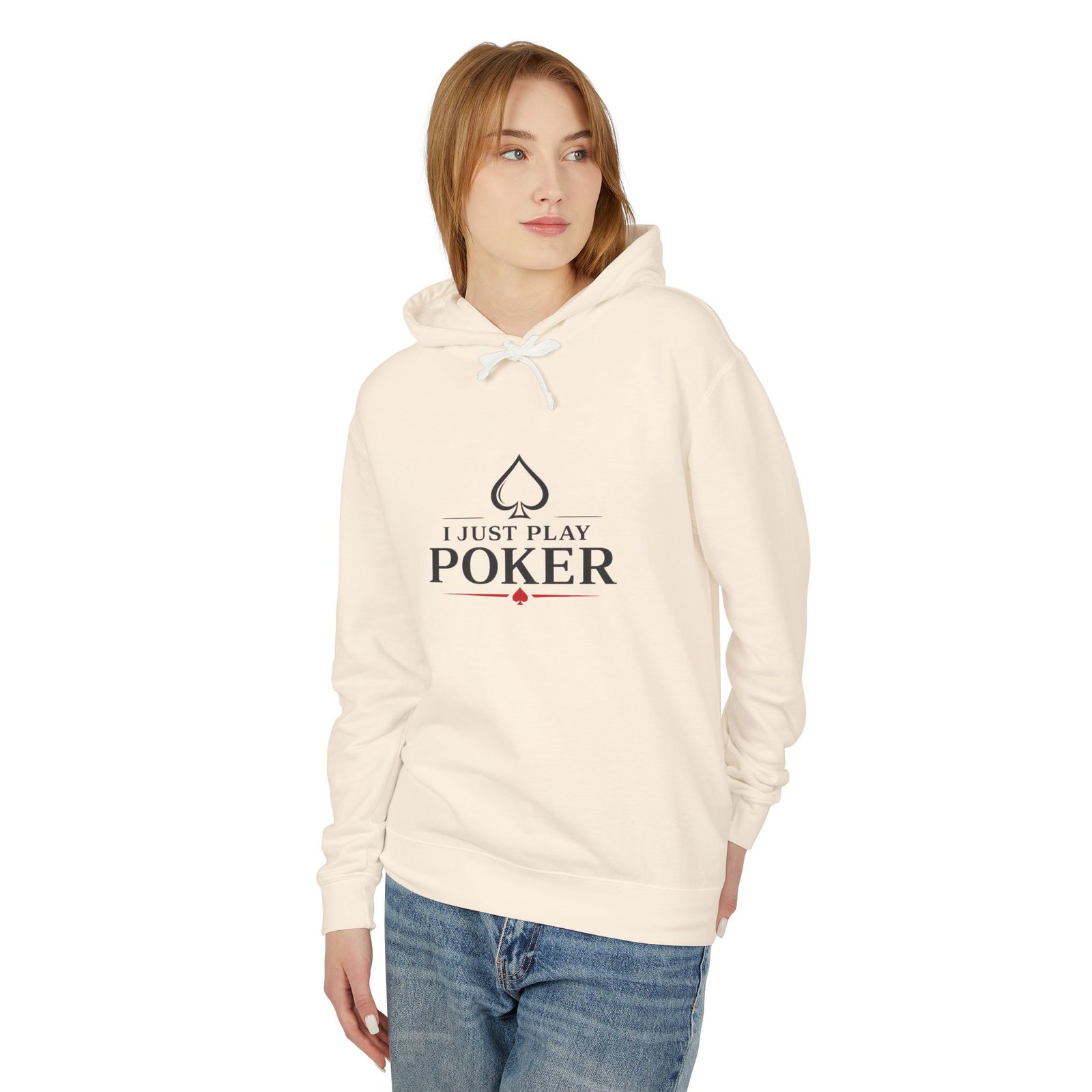 I Just Play Poker Hoodie – Black & Red Poker Logo