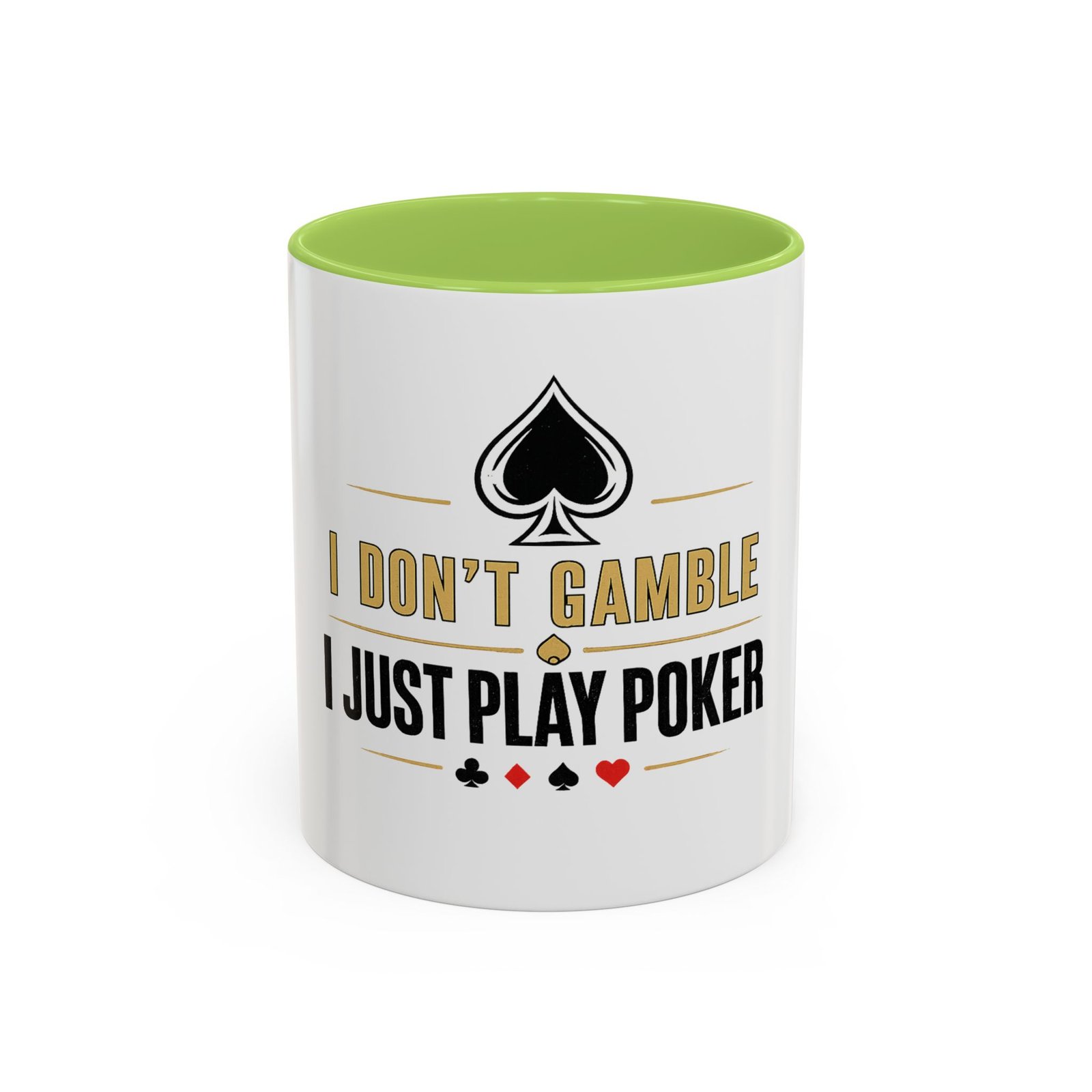 I Don’t Gamble, I Just Play Poker White Mug – Gold & Black Logo