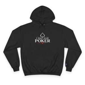 I Just Play Poker Hoodie – White & Red Poker Logo