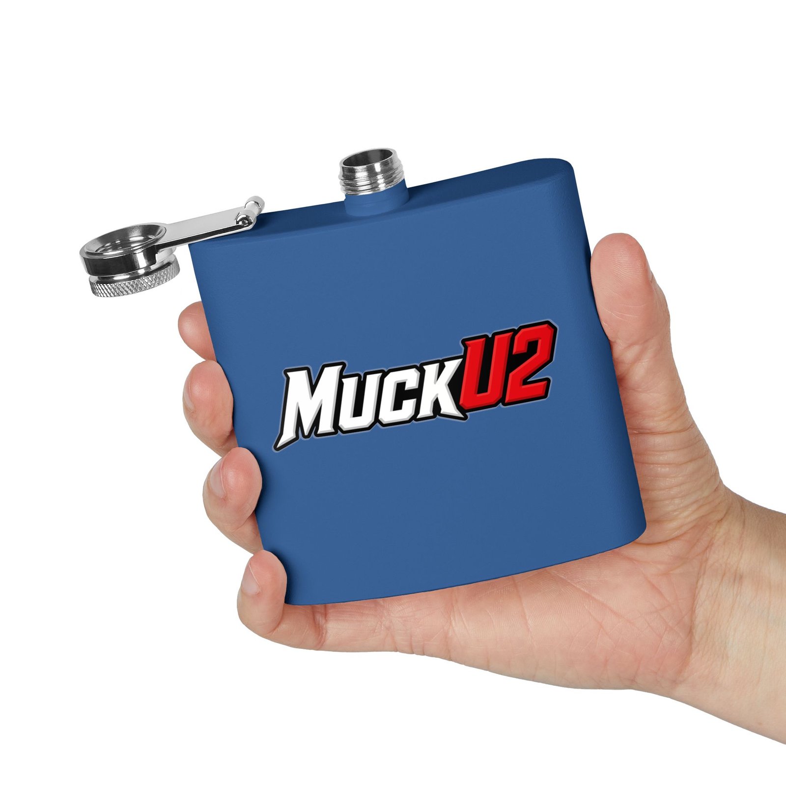 MuckU2 Flask – White & Red Logo Poker Flask