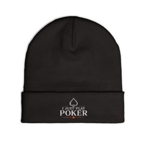 I Just Play Poker Beanie – White & Red Logo