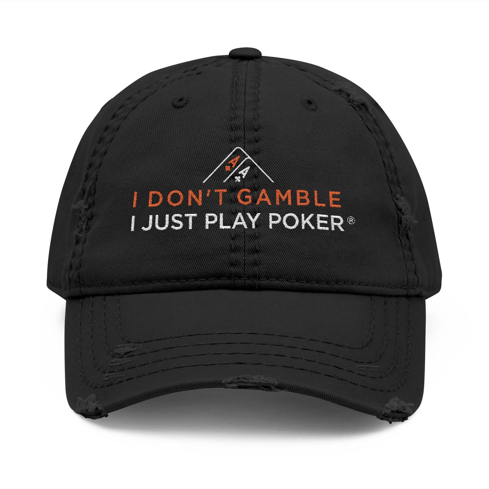 I Don’t Gamble, I Just Play Poker Distressed Dad Hat – Red & White Poker Logo