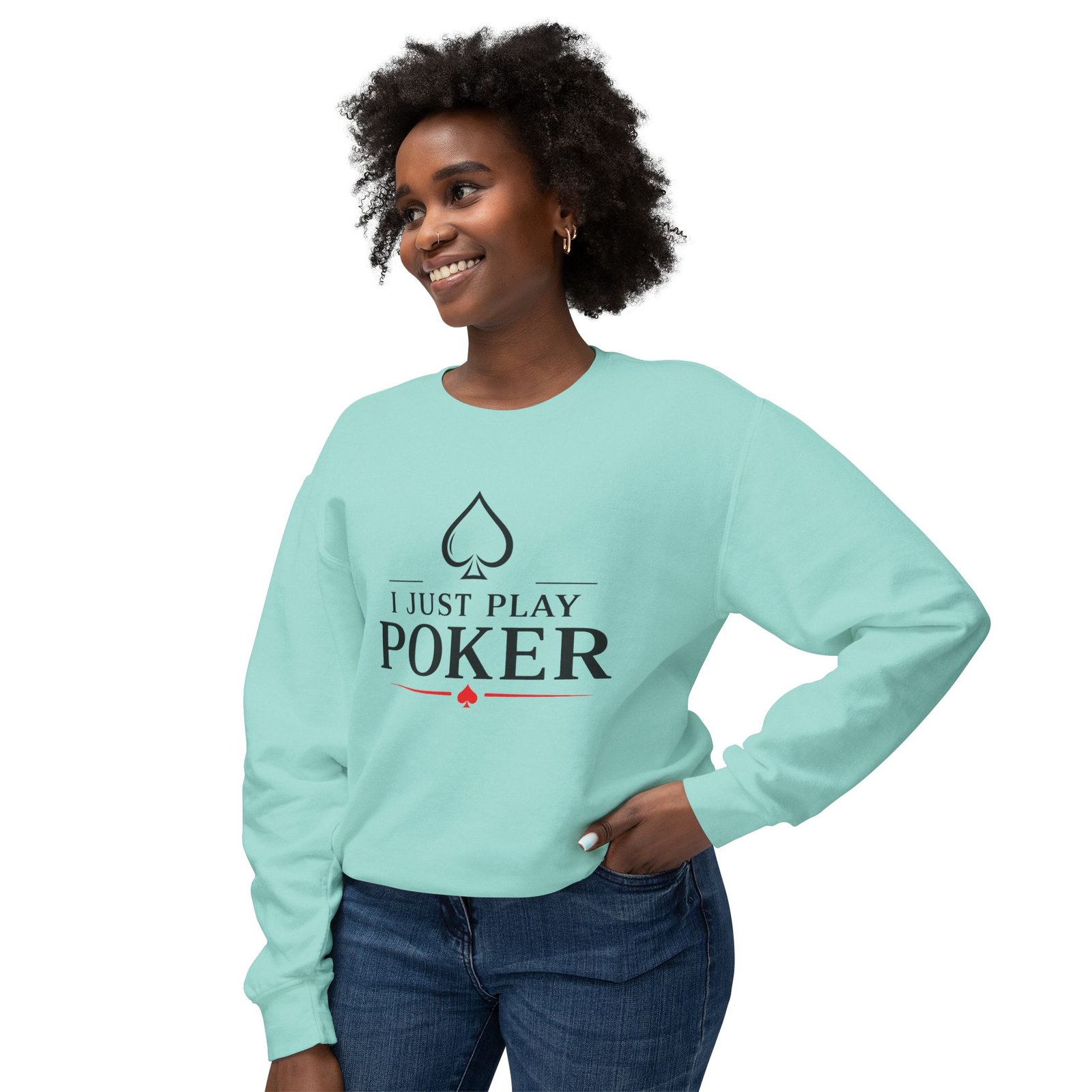 I Just Play Poker Crewneck Sweatshirt – Black & Red Logo