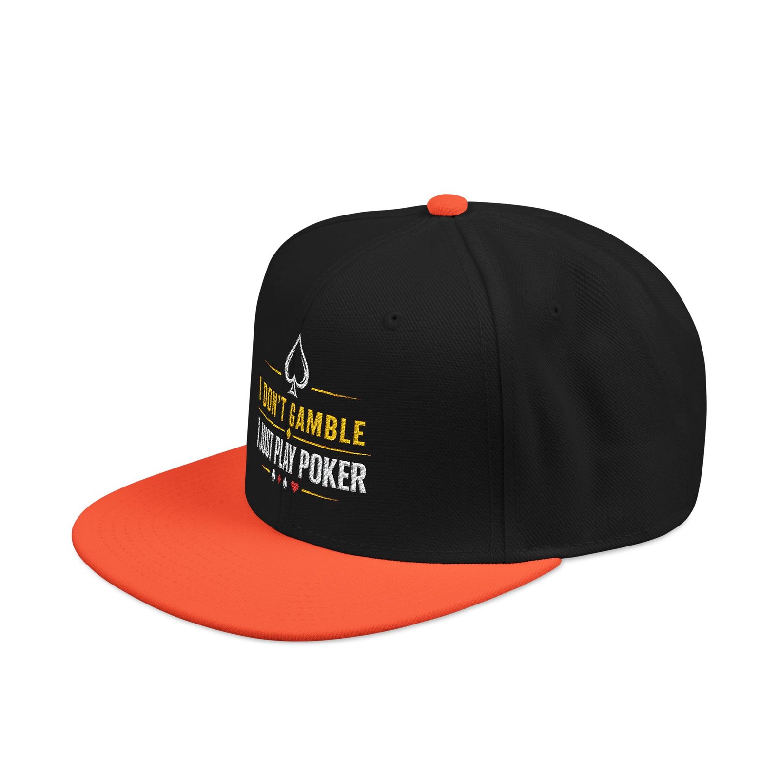 I Don’t Gamble, I Just Play Poker Snapback Cap – Gold & White Logo