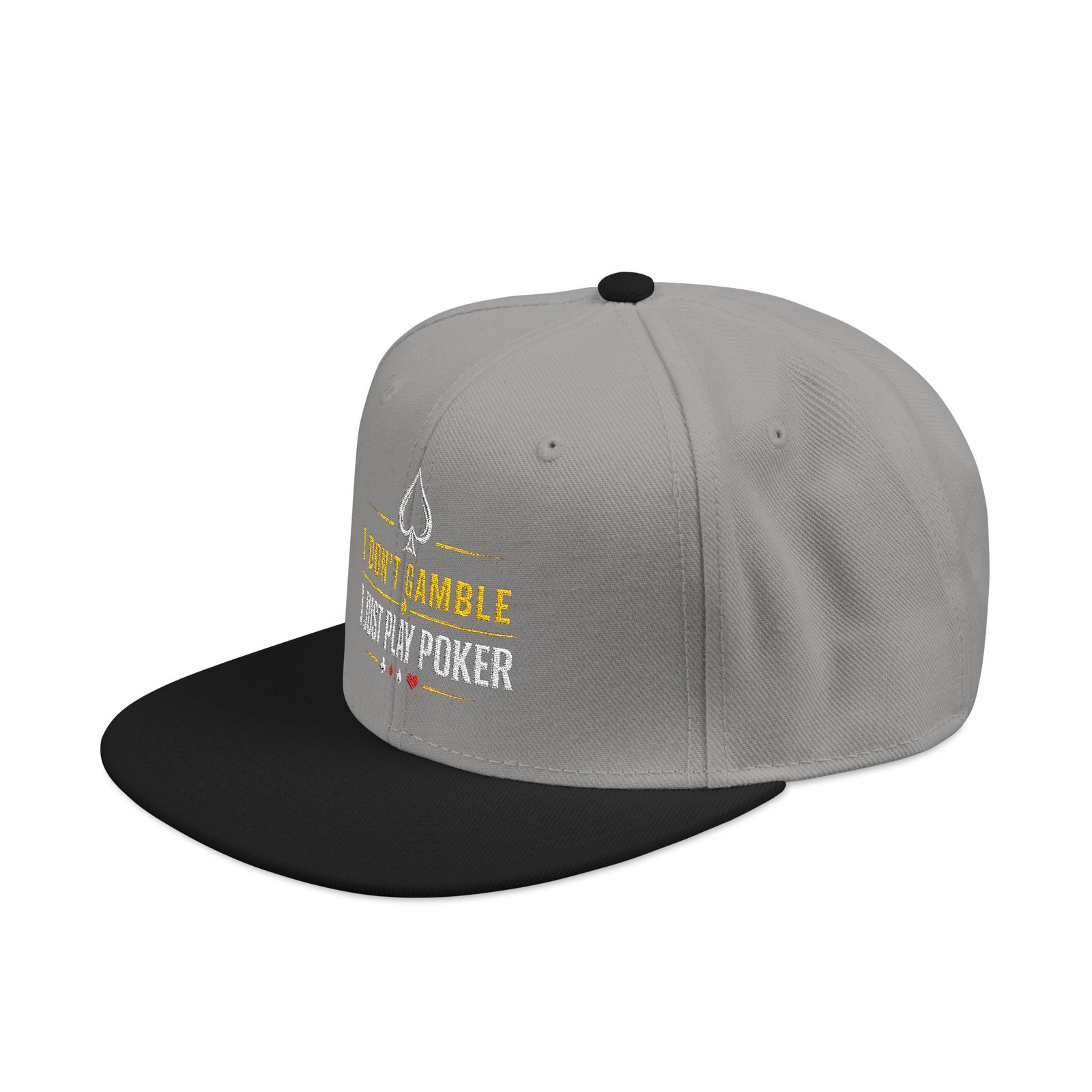 I Don’t Gamble, I Just Play Poker Snapback Cap – Gold & White Logo