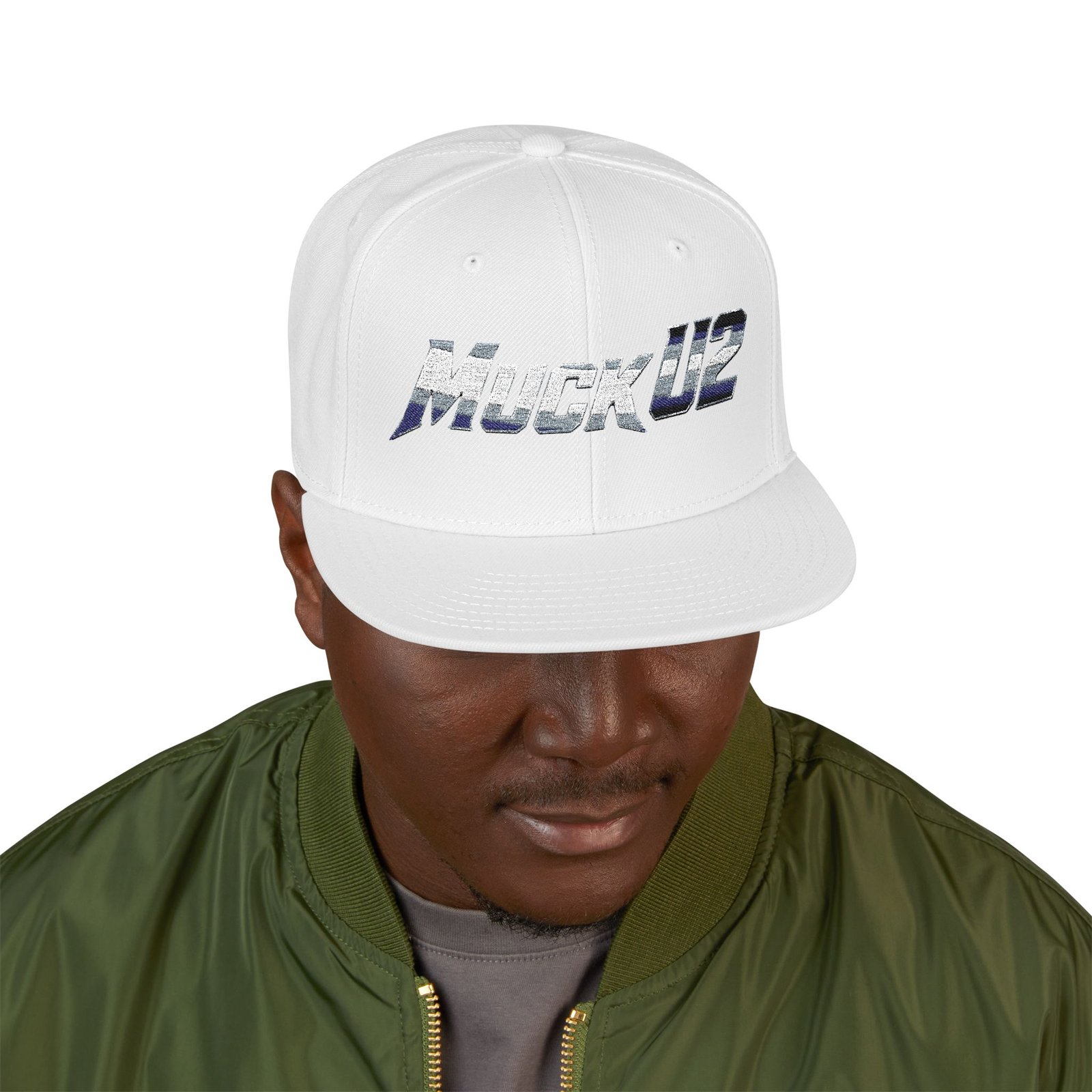 MuckU2 Snapback Poker Cap – Gradient Silver & Blue Logo