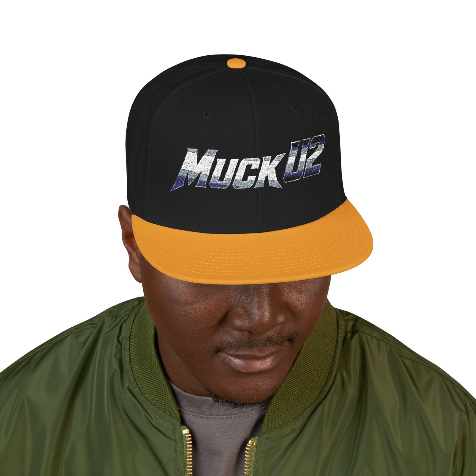 MuckU2 Snapback Poker Cap – Gradient Silver & Blue Logo