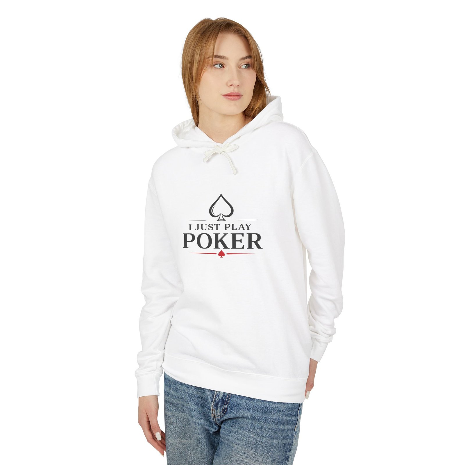 I Just Play Poker Hoodie – Black & Red Poker Logo