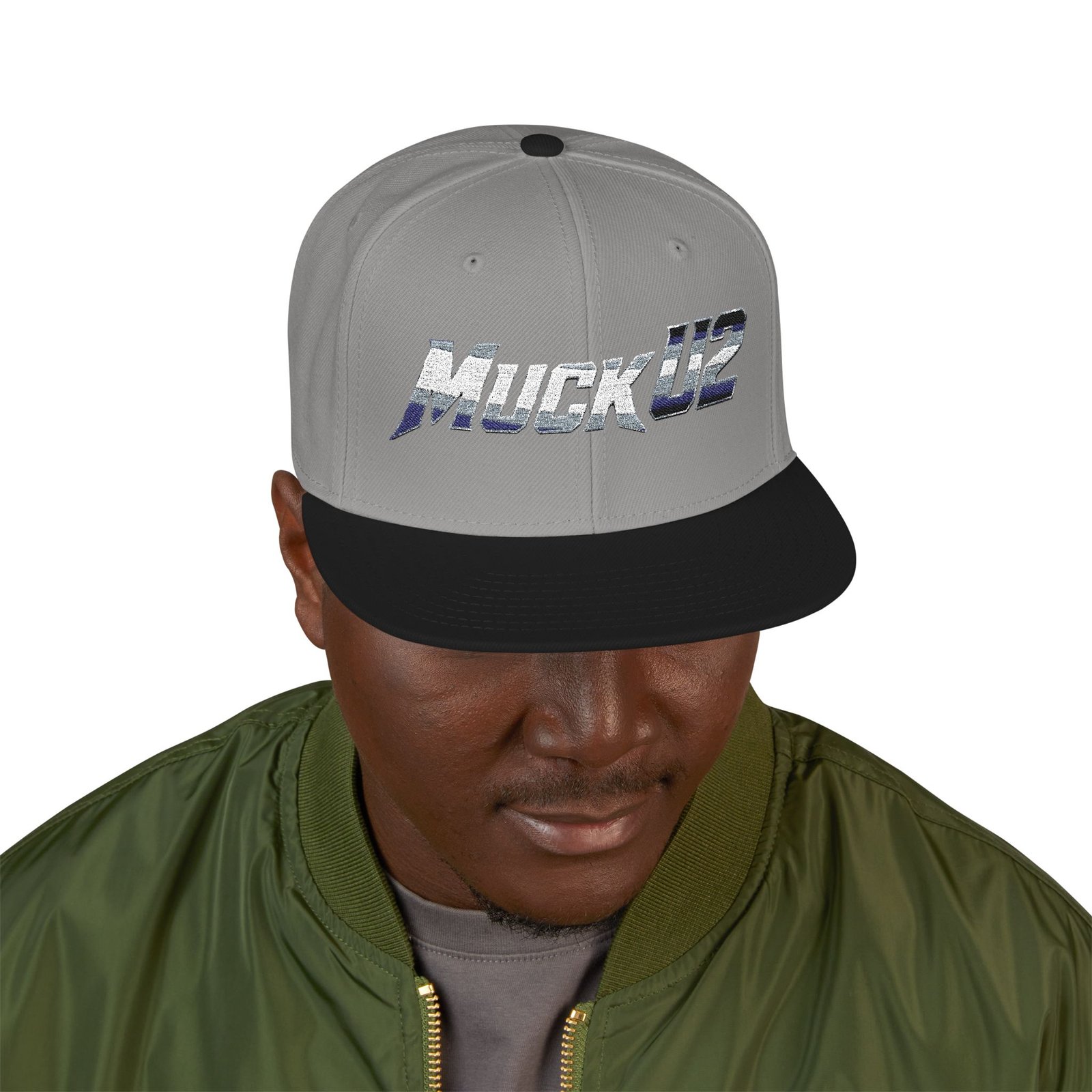 MuckU2 Snapback Poker Cap – Gradient Silver & Blue Logo