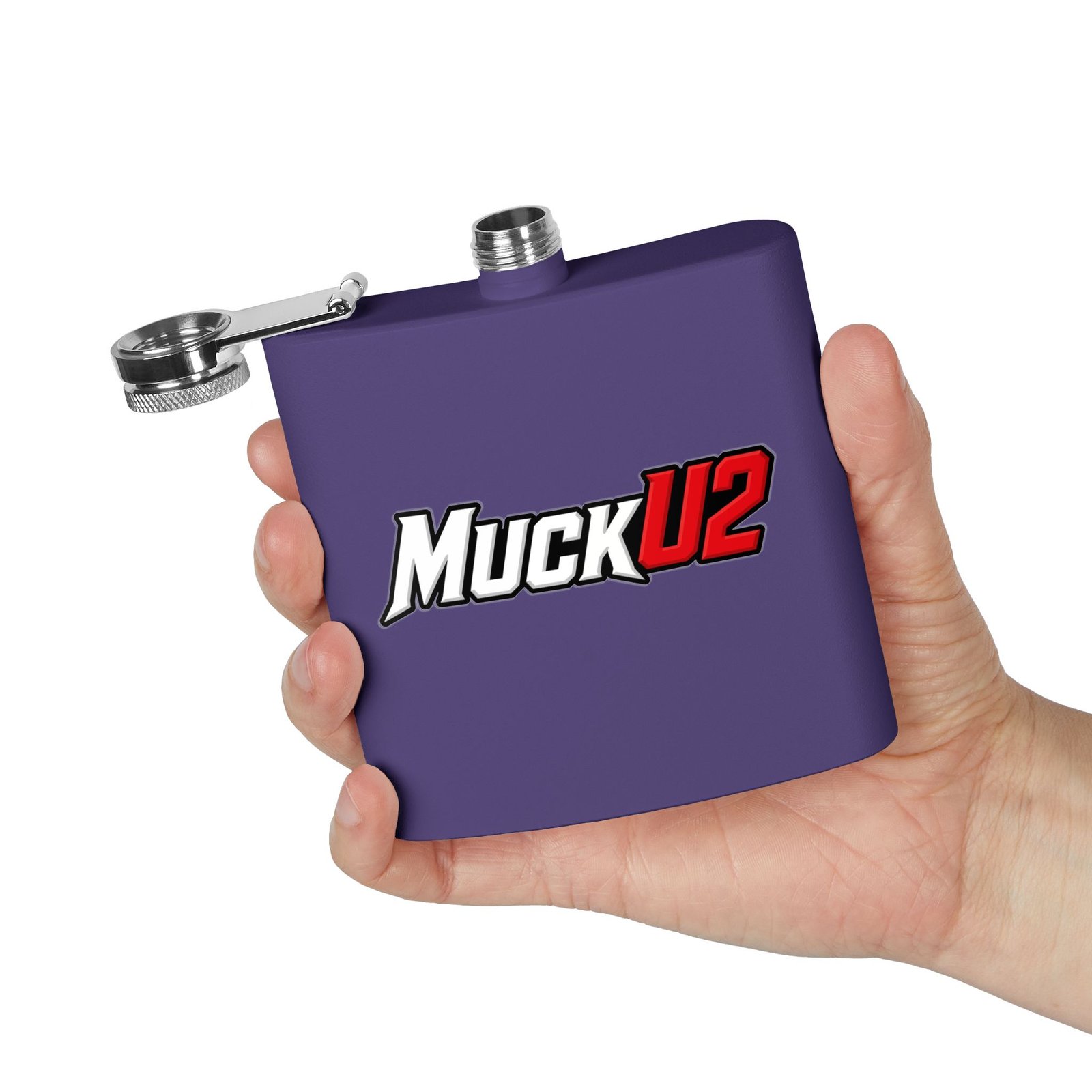 MuckU2 Flask – White & Red Logo Poker Flask