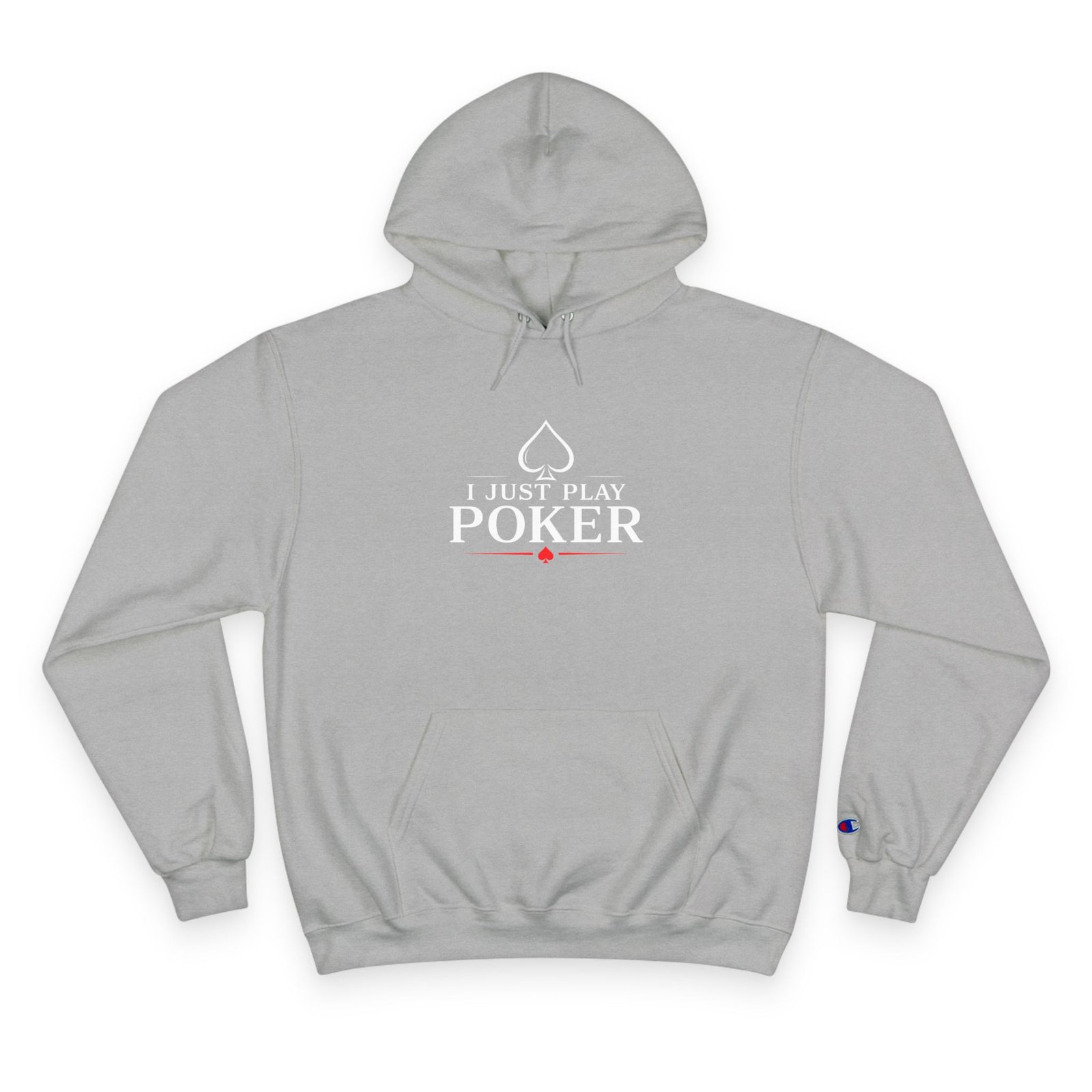 I Just Play Poker Hoodie – White & Red Poker Logo