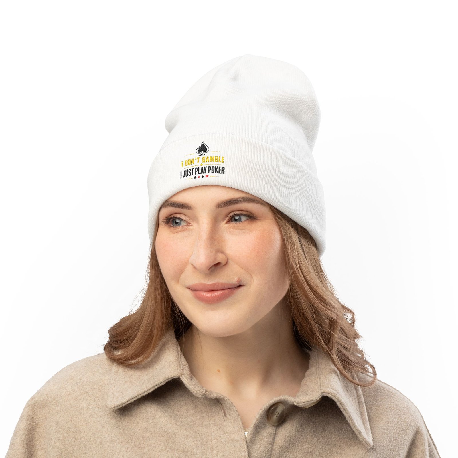 Poker Beanie – I Don’t Gamble, I Just Play Poker Winter Hat – Gold & Black
