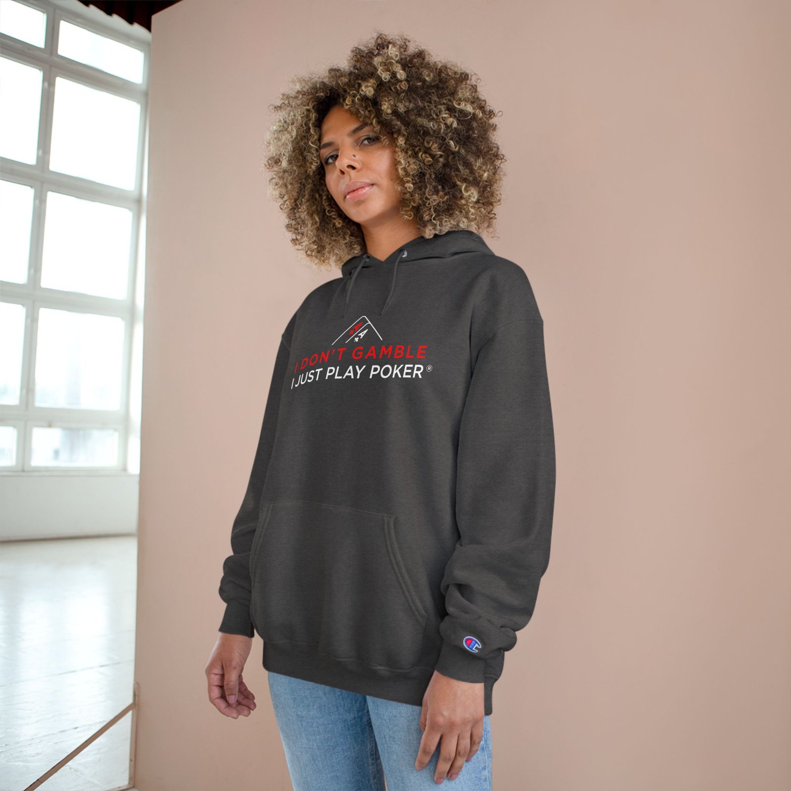 I Don’t Gamble, I Just Play Poker Hoodie – Red & White Logo