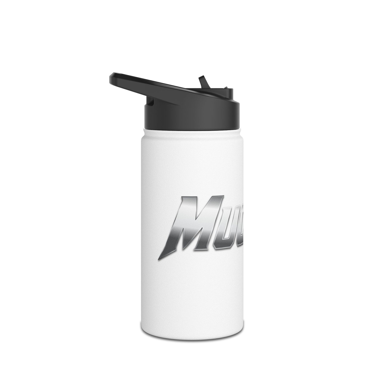 MuckU2 Sports Water Bottle – Black Lid with Gradient Silver Logo