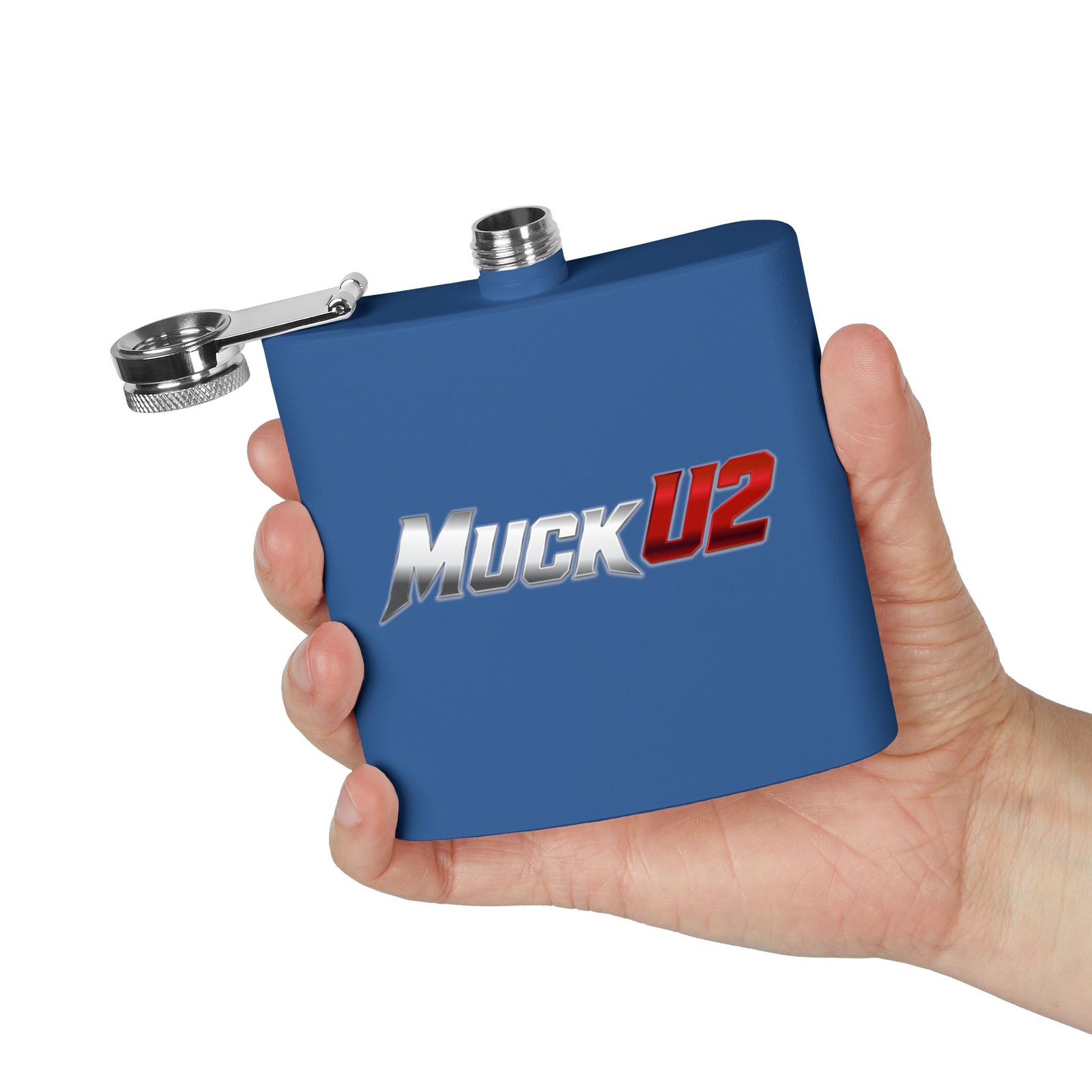 MuckU2 Flask – Silver & Red Logo Poker Flask