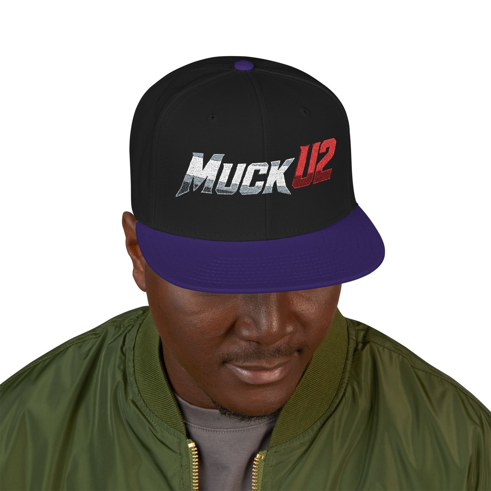 MuckU2 Snapback Poker Cap – Gradient Silver & Red Logo