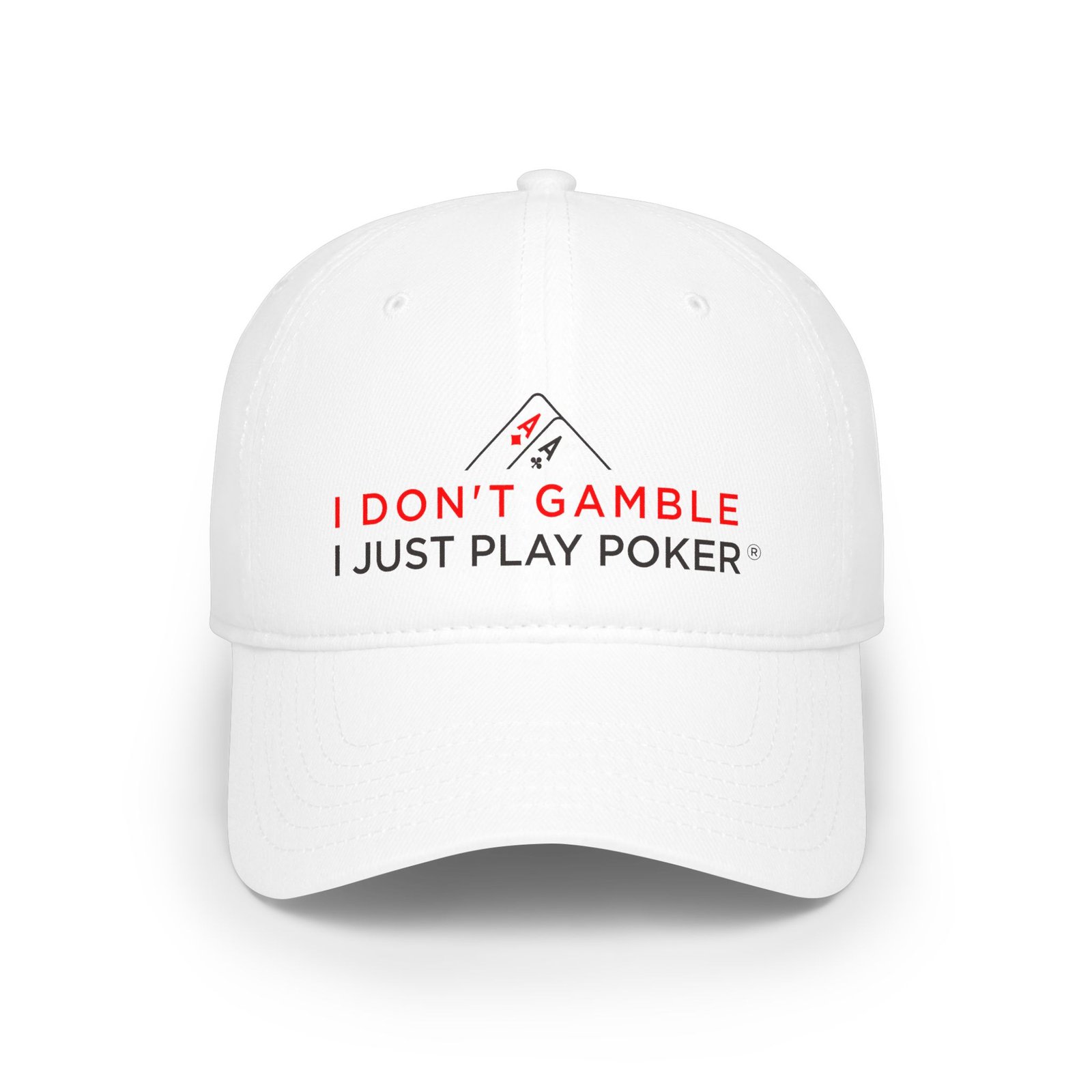 I Don’t Gamble, I Just Play Poker Cap – Red & Black Poker Logo