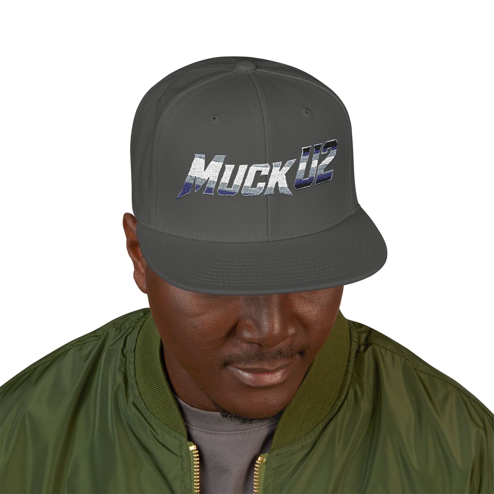 MuckU2 Snapback Poker Cap – Gradient Silver & Blue Logo