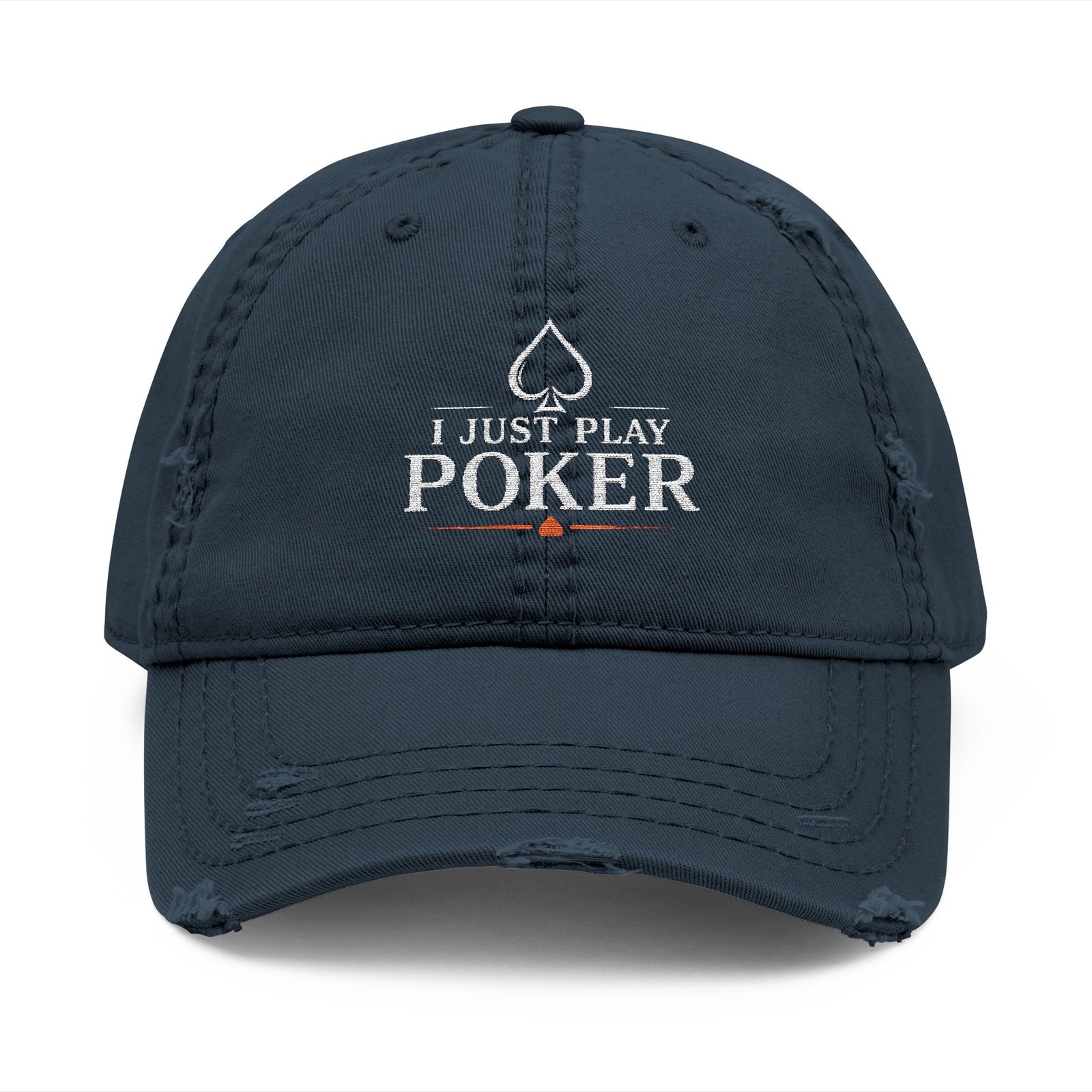 I Just Play Poker Distressed Dad Hat – White & Red Poker Logo