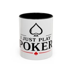 I Just Play Poker White Mug – Black & Red Logo