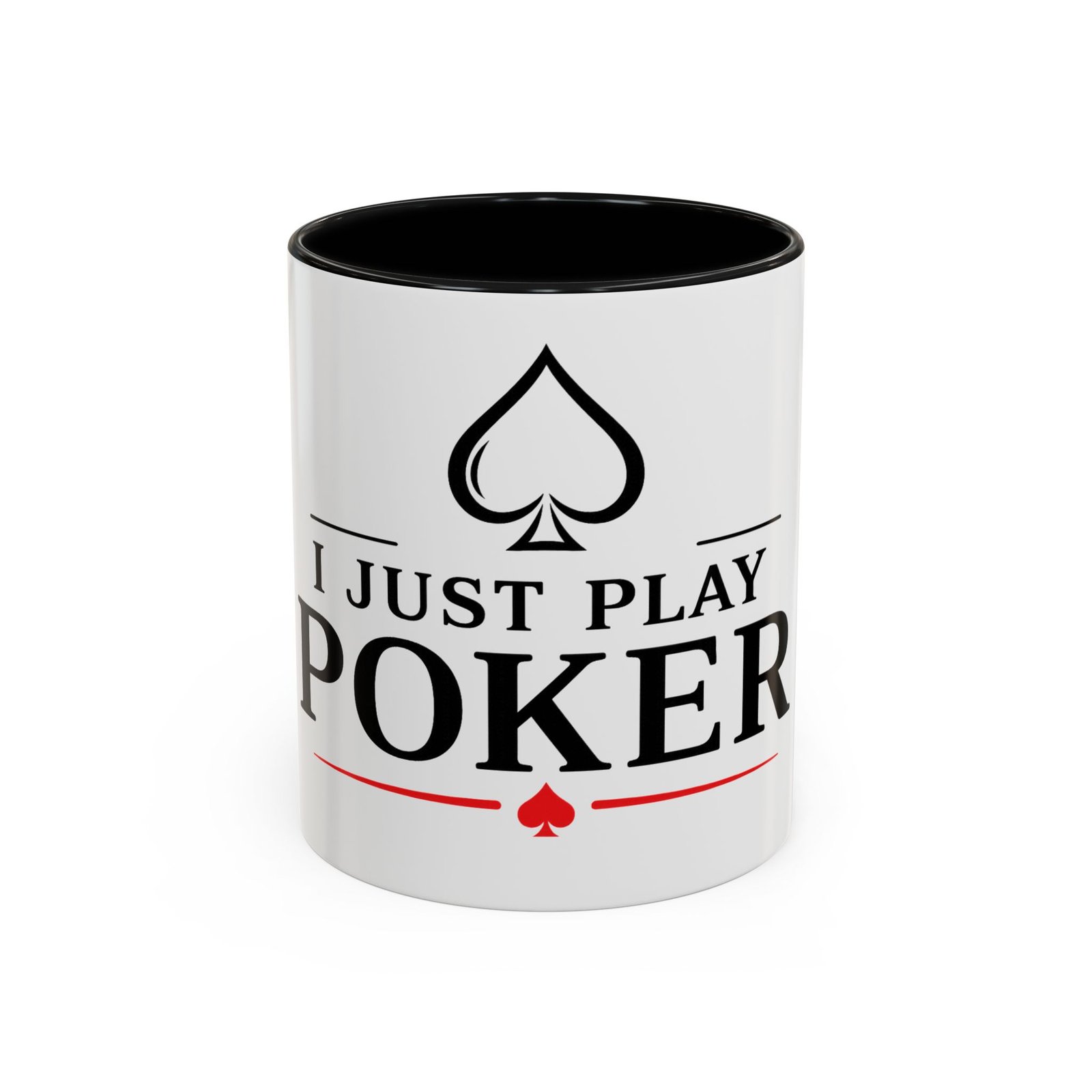 I Just Play Poker White Mug – Black & Red Logo