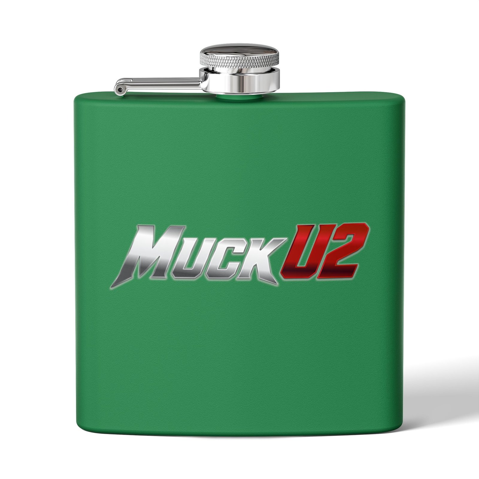 MuckU2 Flask – Silver & Red Logo Poker Flask
