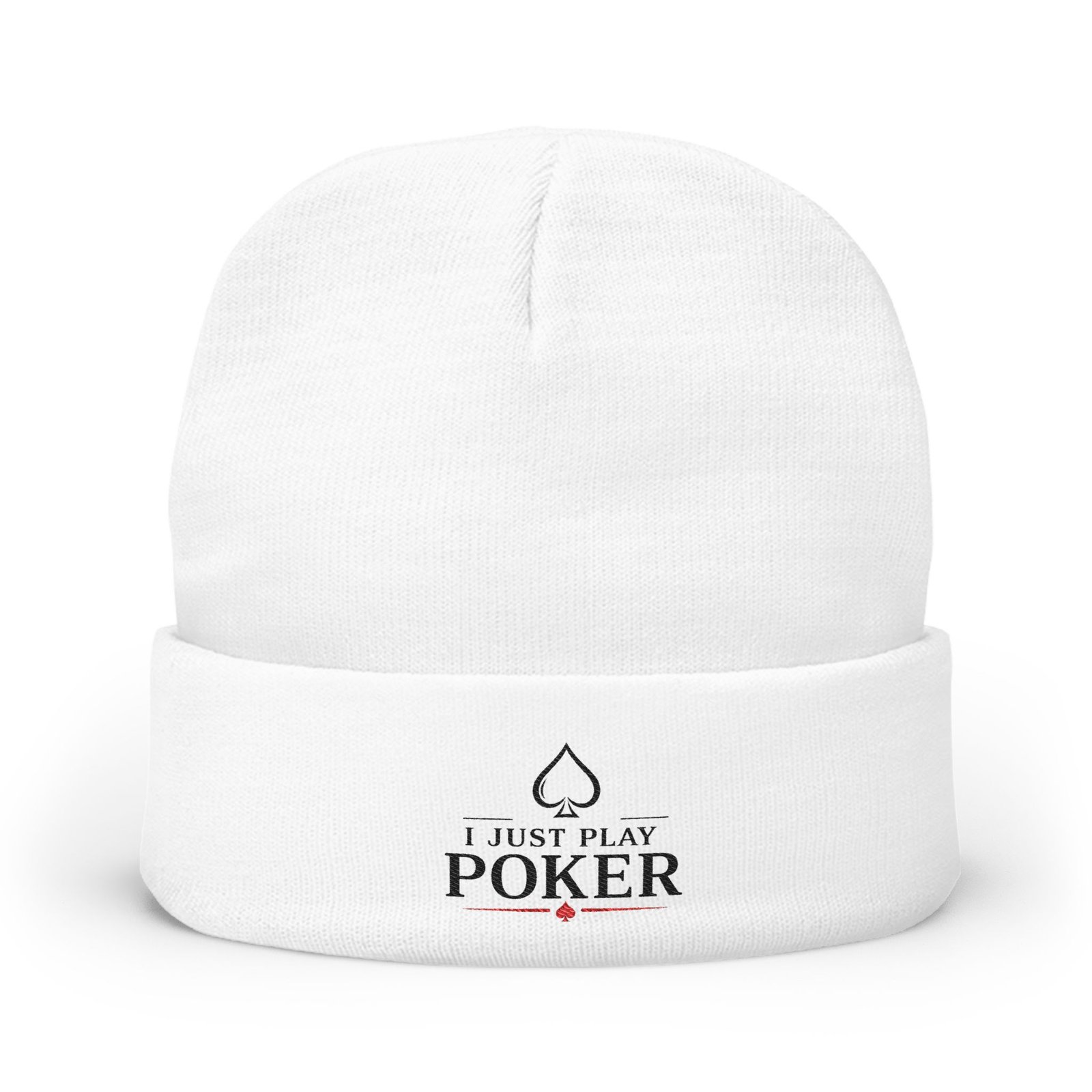 I Just Play Poker Beanie – Black & Red Logo