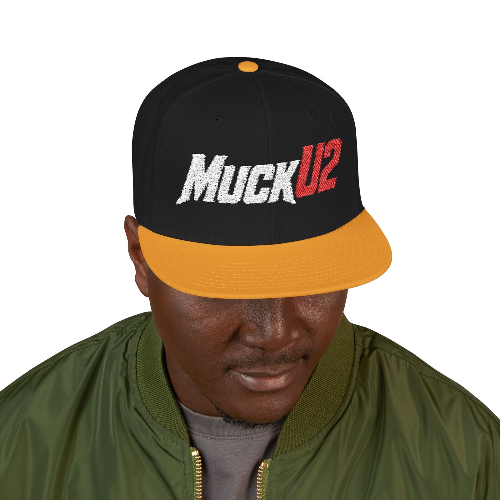 MuckU2 Snapback Poker Cap – White & Red Logo