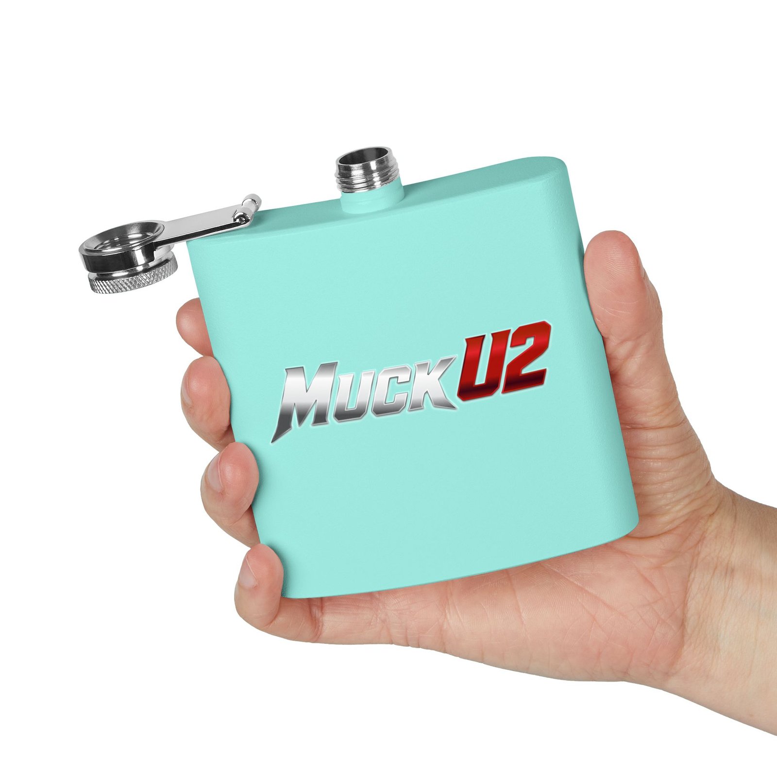 MuckU2 Flask – Silver & Red Logo Poker Flask