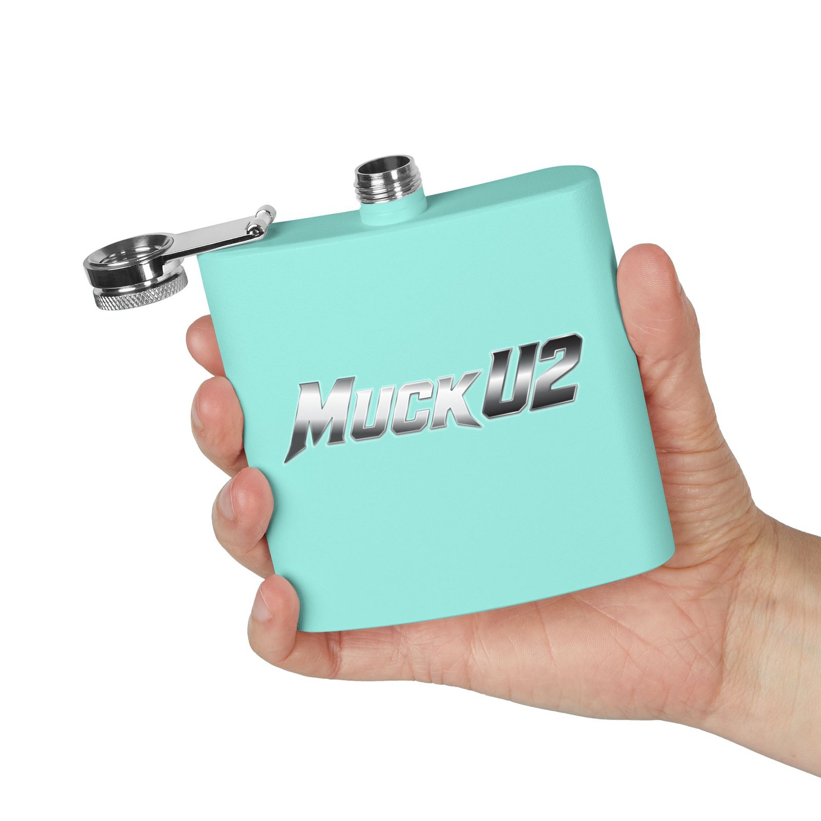 MuckU2 Flask – Silver & Red Logo Poker Flask