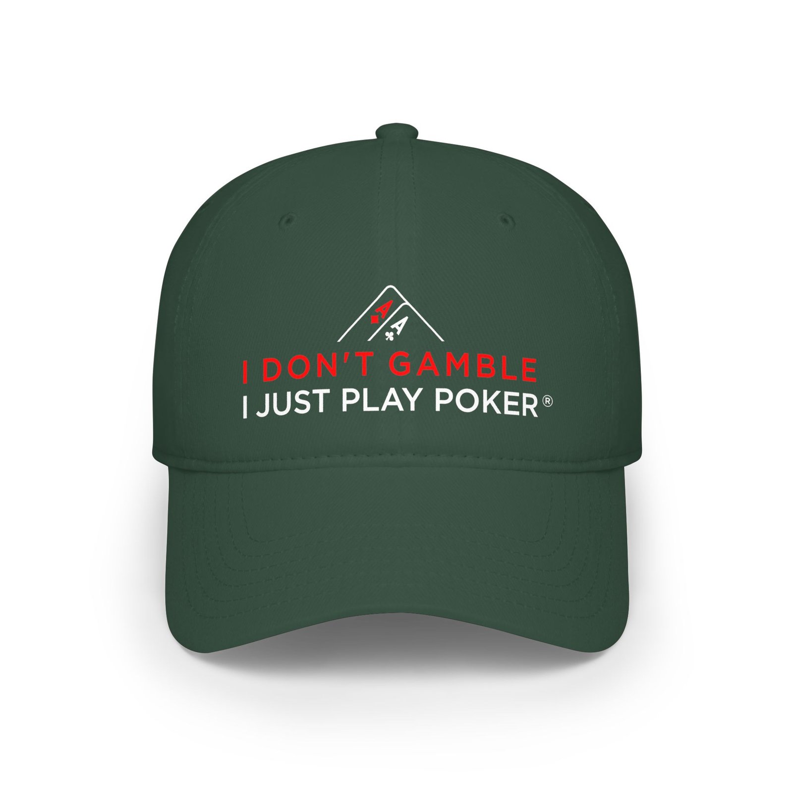 I Don’t Gamble, I Just Play Poker Cap – Red & White Poker Logo