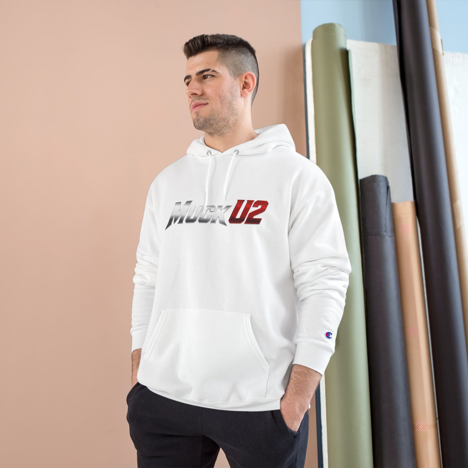 MuckU2 Hoodie – Silver & Red Logo Poker Pullover