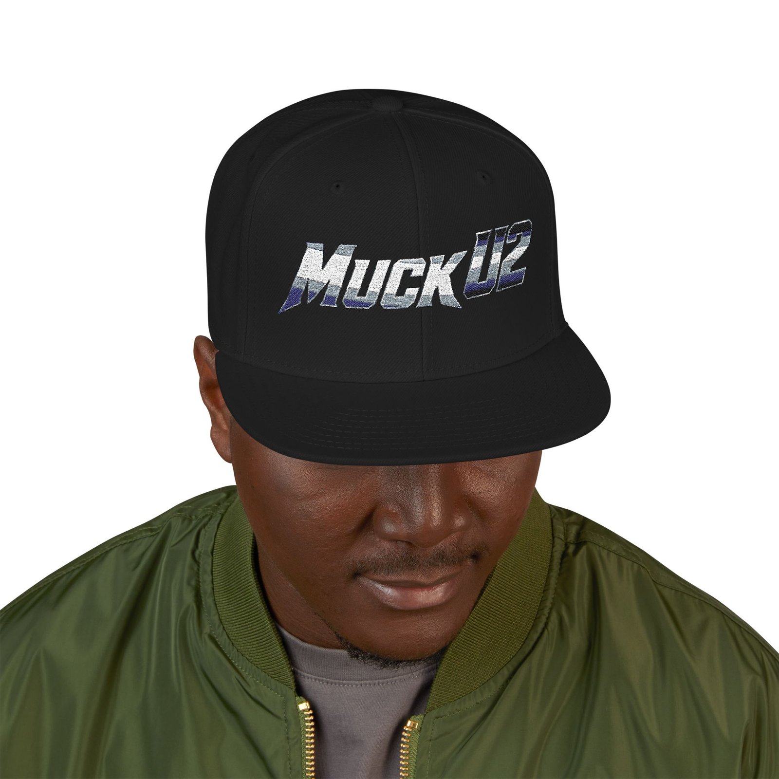 MuckU2 Snapback Poker Cap – Gradient Silver & Blue Logo