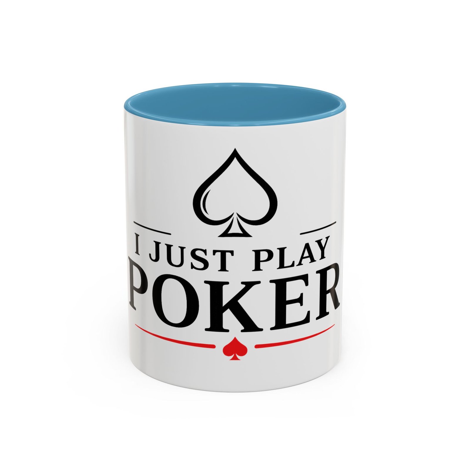 I Just Play Poker White Mug – Black & Red Logo