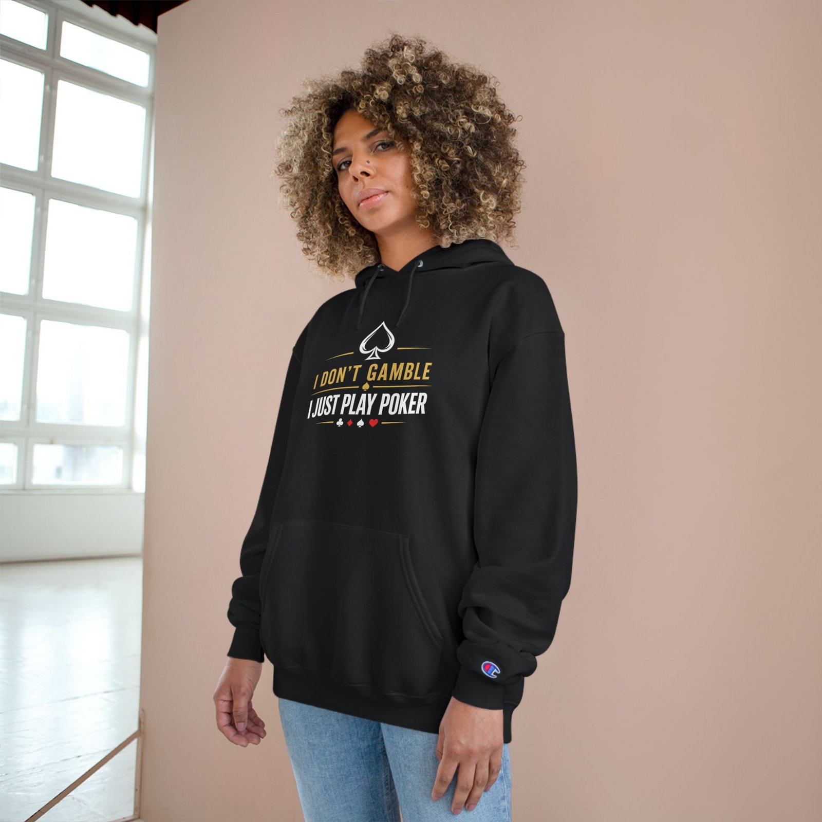 I Don’t Gamble, I Just Play Poker Hoodie – Gold & White Poker Logo