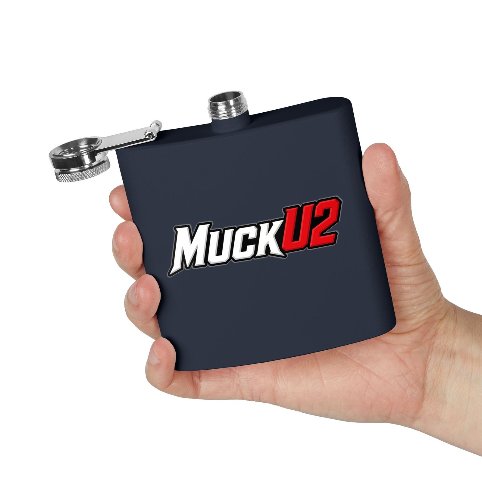 MuckU2 Flask – White & Red Logo Poker Flask